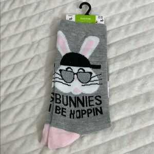Playful Gray and Pink Bunny Face Crew Socks